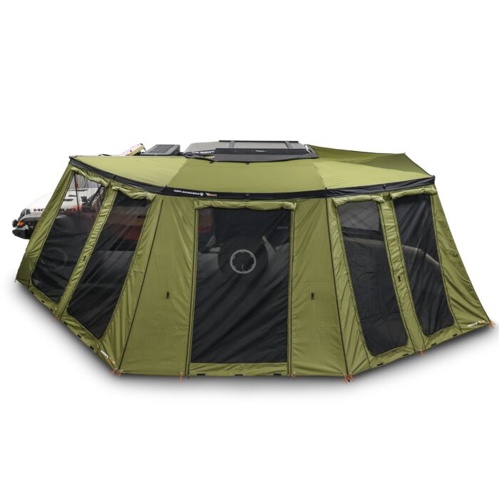 23Zero Peregrine PRO 270 Degree 6 Arm Awning Walls Left Side Drivers Side Deployed On Jeep Gladiator