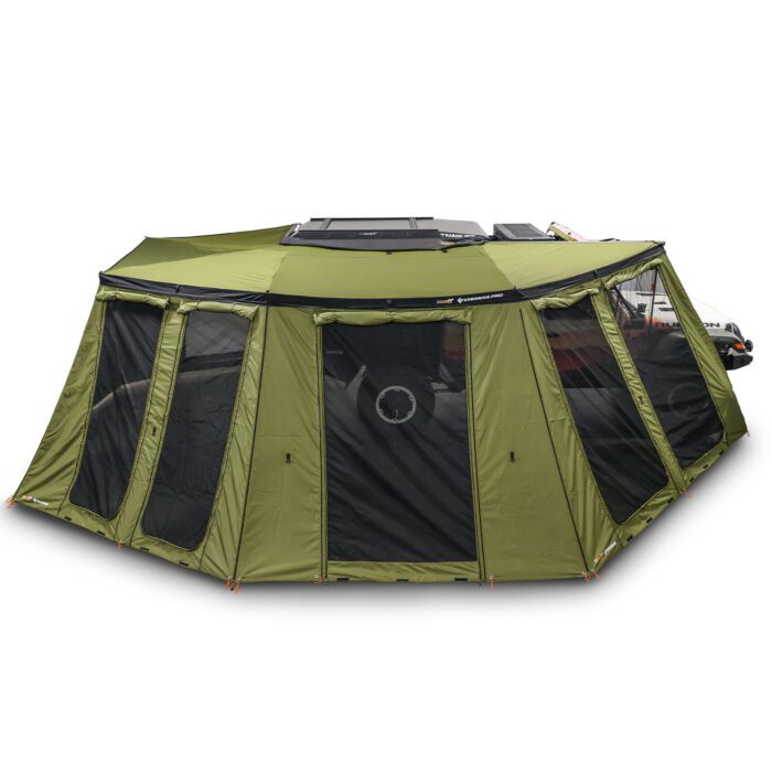 23Zero Peregrine Pro 270 Degree Awning Wall Kit With Screens on Jeep Gladiator Right Side Deployment
